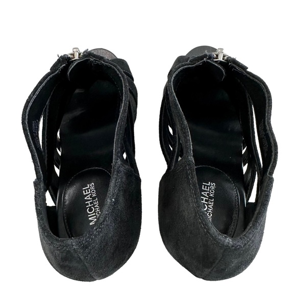Michael Kors Sherry Black Suede Strappy Cage Staked Heel Sandals Women’s Size 9M - Picture 9 of 16